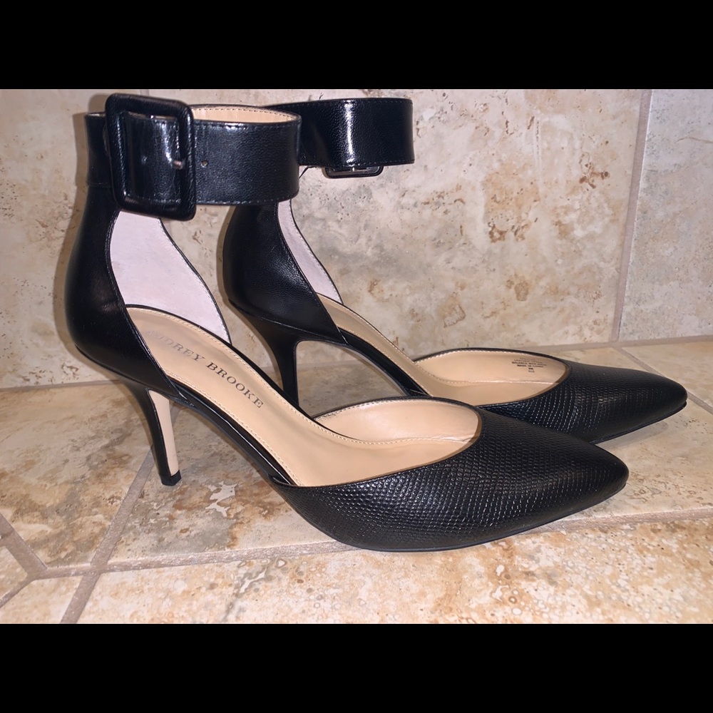 Audrey Brooke Black Heels with Ankle Straps